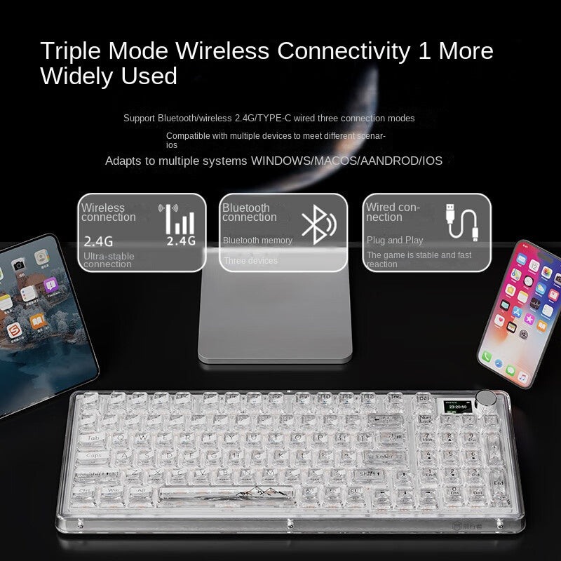 Accessories v99 transparent wireless bluetooth mechanical keyboard three-mode girls office game RGB customized display