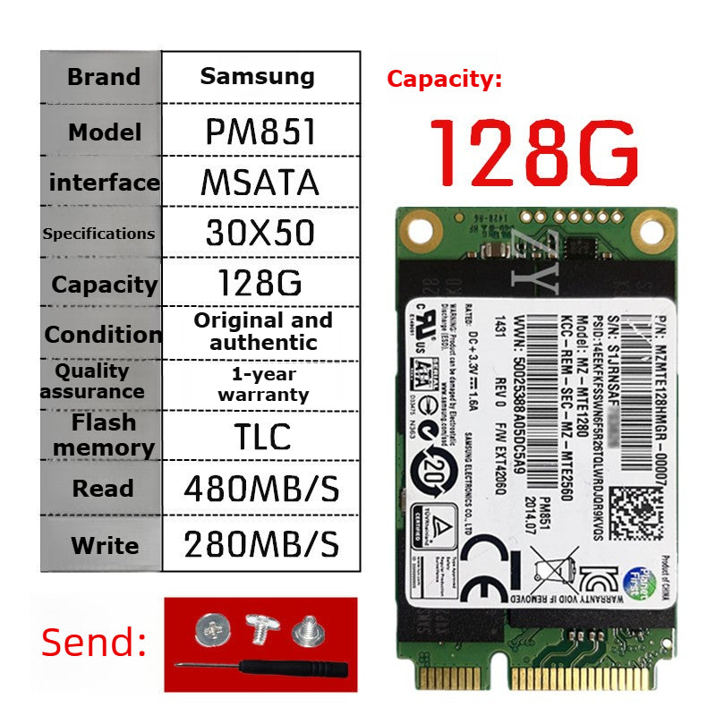 Laptop SSD for Samsung PM851 128G 256G 512G MSATA  TLC  MLC  64G 32G Toshiba Hynix Kingston Micron SanDisk solid state disk