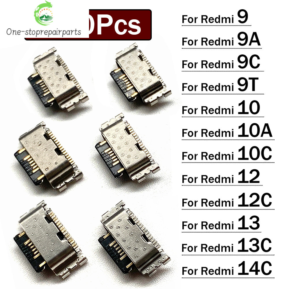 10Pcs, Mini USB jack socket connector charger Charging Port For Xiaomi Redmi 8 8A 9 9A 9C 9T 10 10A 10C 12 12C 13 13C 14C 4G 5G  Xiaomi  Xiao mi phone repair parts