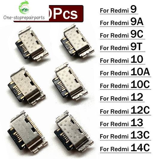 10Pcs, Mini USB jack socket connector charger Charging Port For Xiaomi Redmi 8 8A 9 9A 9C 9T 10 10A 10C 12 12C 13 13C 14C 4G 5G  Xiaomi  Xiao mi phone repair parts