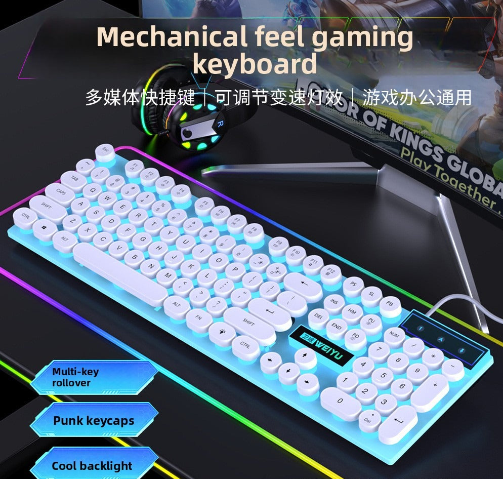 Retro punk wired keyboard mouse luminous suit office game e-sports peripherals computer desktop