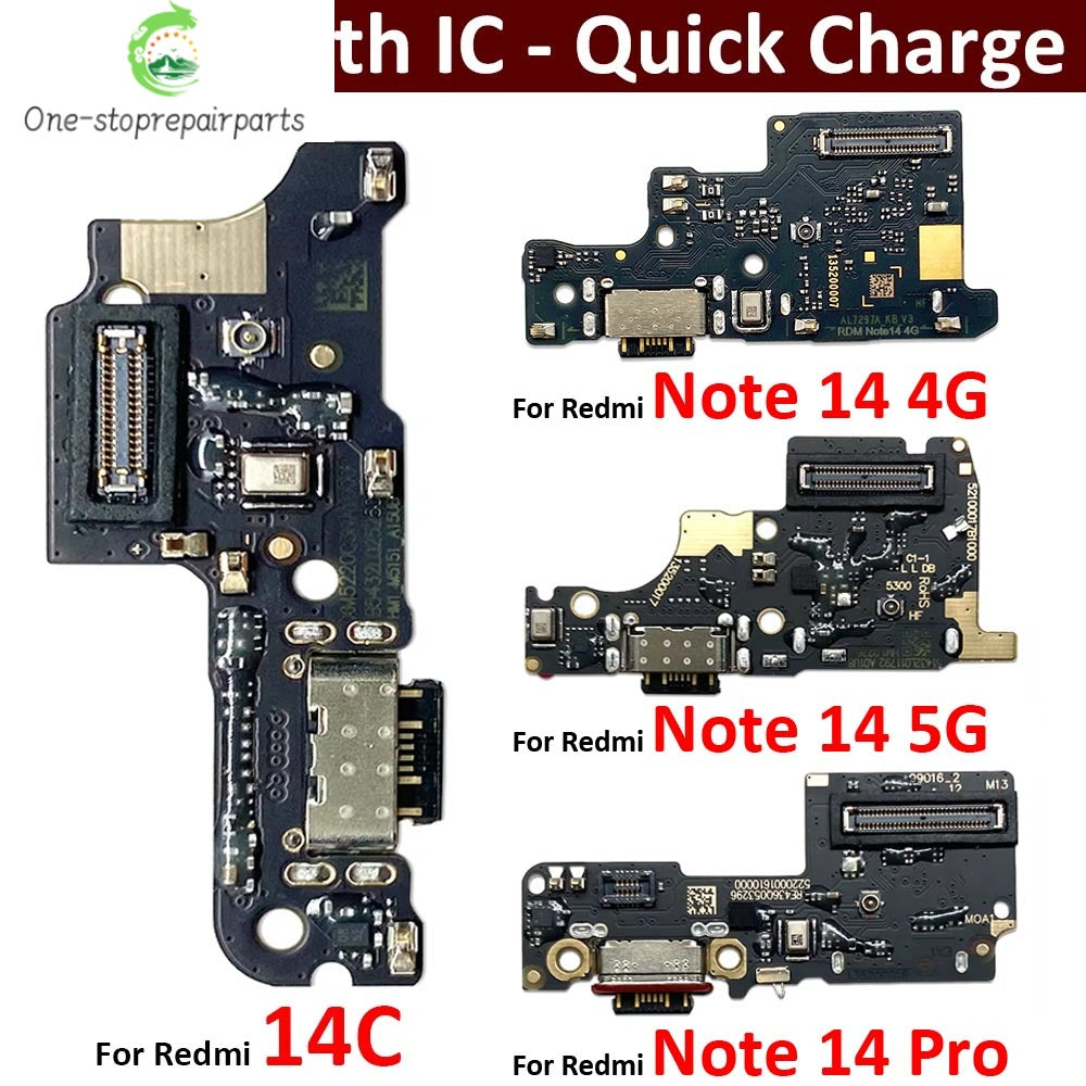 USB Charging Port Board Flex Cable Connector For Xiaomi Redmi Note 14 Pro Plus 4G 5G / Redmi 14C 14R Microphone Module Xiaomi  Xiao mi phone repair parts