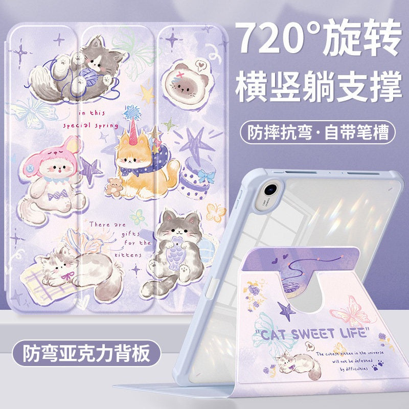 For Huawei matepadair protective case 2025 matepad11 tablet case padse with pen slot pro12.2 rotation 2023 all-inclusive 115s soft light version acrylic 2 cute cat Tablet Accessories