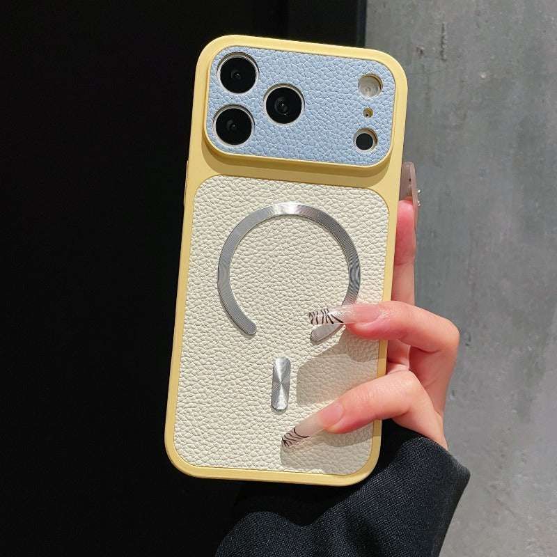 Dopamine contrasting magnetic leather pattern for iPhone 17promax mobile phone case iPhone16 new second change 17 with camera button 15 all-inclusive 14 anti-drop 13 super fire 12pm premium women's 11 Phone accessories
