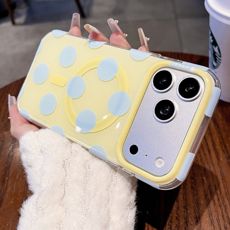 Macaron polka dot bracket for iPhone 17promax mobile phone case new iPhone16 Korean silicone gentle dream polka dot women's case 15pro high value case Phone accessories