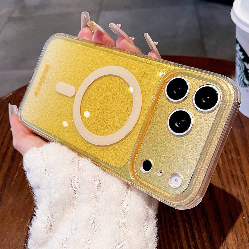 Fine flash star magnetic suction for iPhone 17promax mobile phone case new iPhone16 double layer gradual change glitter semi-transparent magnetic protective case 15pro small fresh women's case Phone accessories