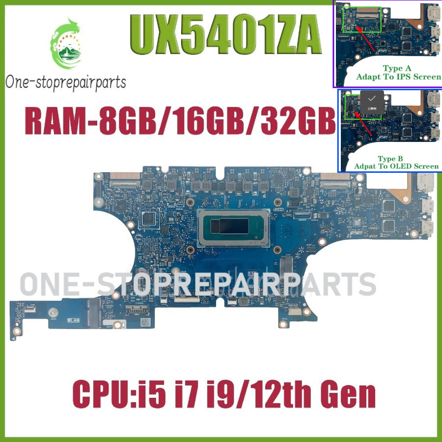 UX5401ZA Laptop Motherboard For ASUS UX5401 UX5401Z BX5401ZA RX5401ZA BX5401Z RX5401Z Mainboard i5 i7 12th Gen RAM-8GB/16GB/32GB ASUS laptop repair parts