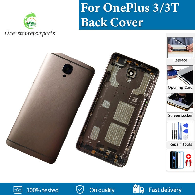 Original Back Battery Cover Rear Door Housing Case For Oneplus 3 Oneplus 3T With Camera Lens + Power Volume Buttons Replacement OnePlus phone repair parts