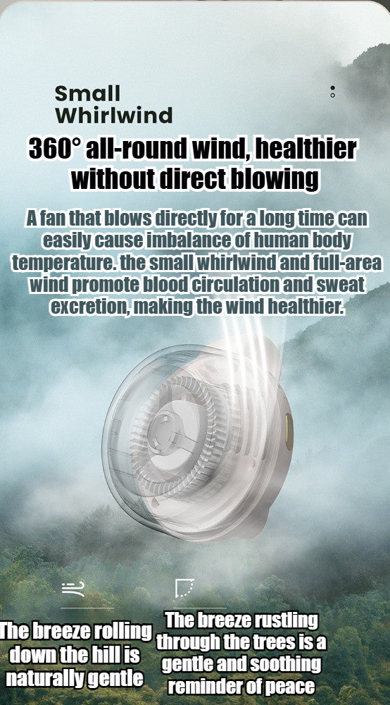 Built-in 60 Blades fan 3 Wind Speed Whirlwind Type-c charging mini fan Clamp fan 360° Rotation Clamp collar Hang around the waist Portable Hook rechargable Fan MF019
