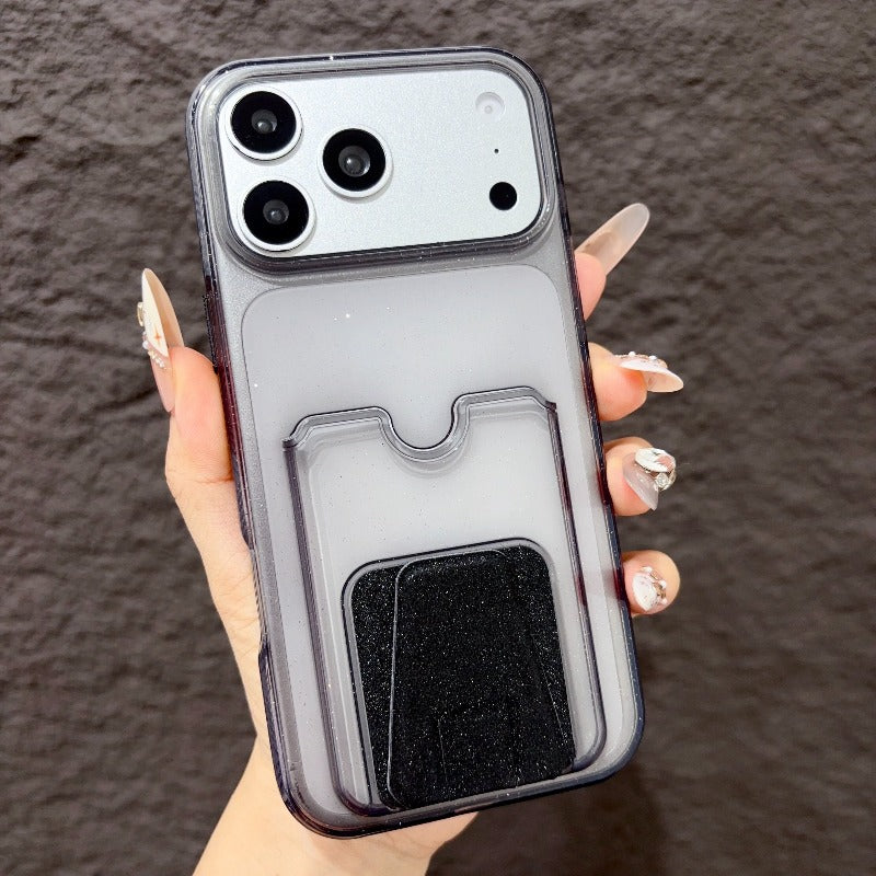 Star glitter card bag is suitable for iPhone 17promax mobile phone case orange with card cover Air folding bracket iPhone16 can be inserted into the card 15plus card 14pro transparent 13pm silicone card clip Phone accessories