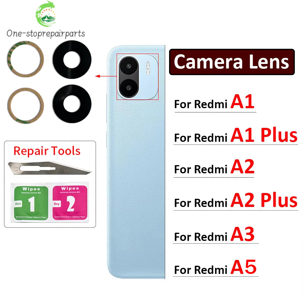 New For Redmi A1 A2 A3 A5 Plus Rear Back Camera Glass Lens With Ahesive Sticker Redmi phone repair parts