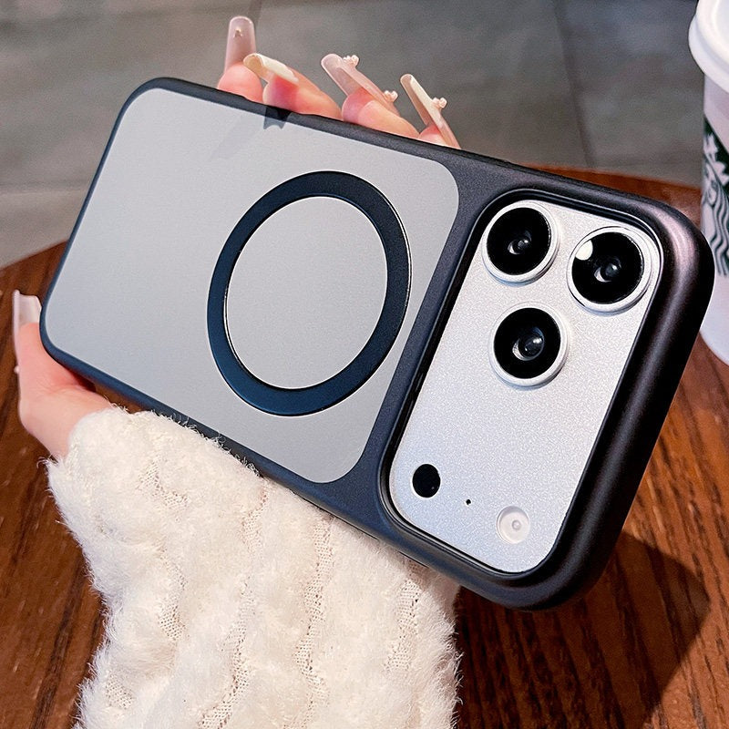 Contrast color electroplating magnetic suction for iPhone 17promax mobile phone case New iPhone16 matte texture strong magnetic adsorption hard case 15pro simple niche case Phone accessories