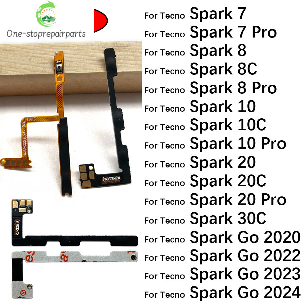 10Pcs, Power On Off Volume Key Button Flex Cable For Infinix Tecno Spark 7 8 8C 10 10C 20 20C 30C Pro Go 2020 2022 2023 2024  infinix phone repair parts