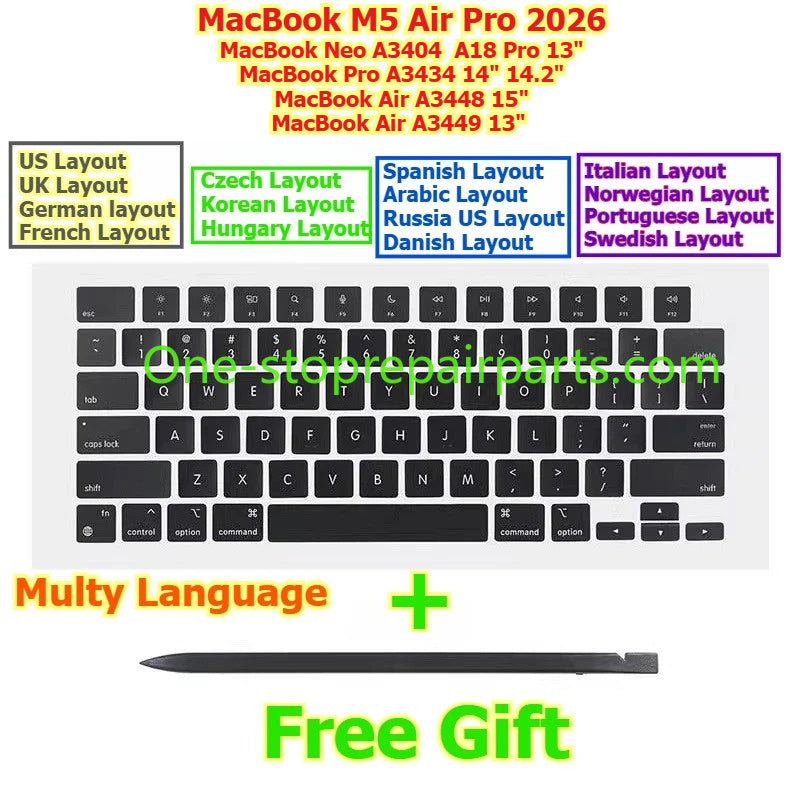 Keycap Key Cap keycaps A3404 A18 Pro 13" MacBook Neo A3434 14"  A3448 15" A3449 13" MacBook Air Pro M5 for Macbook 14" 15 13 keyboard repair