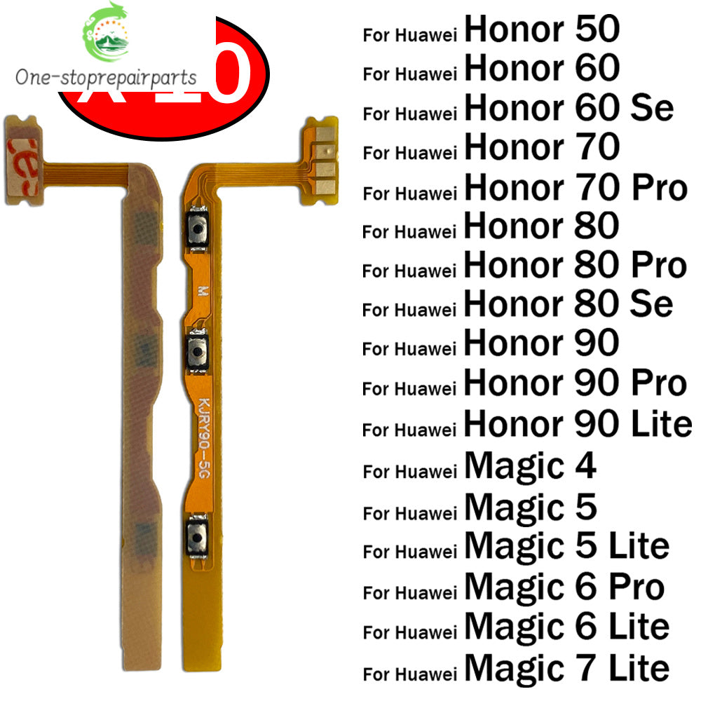 10Pcs, Power On Off Volume Side Button Key Flex Cable For Huawei Honor 50 60 70 80 90 Pro Se Lite Magic 4 5 6 7 Pro Lite Huawei phone repair parts