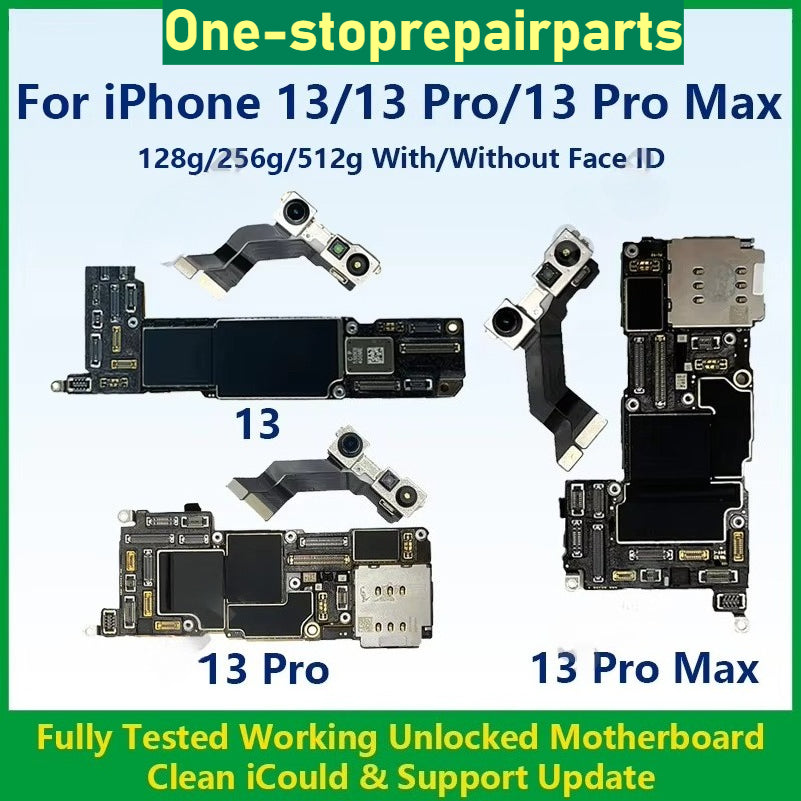 Fully Tested Authentic Motherboard For iPhone 13 Pro Max 128g/256g Unlocked Mainboard With Face ID Cleaned iCloud Fast Shipping iPhone phone repair parts