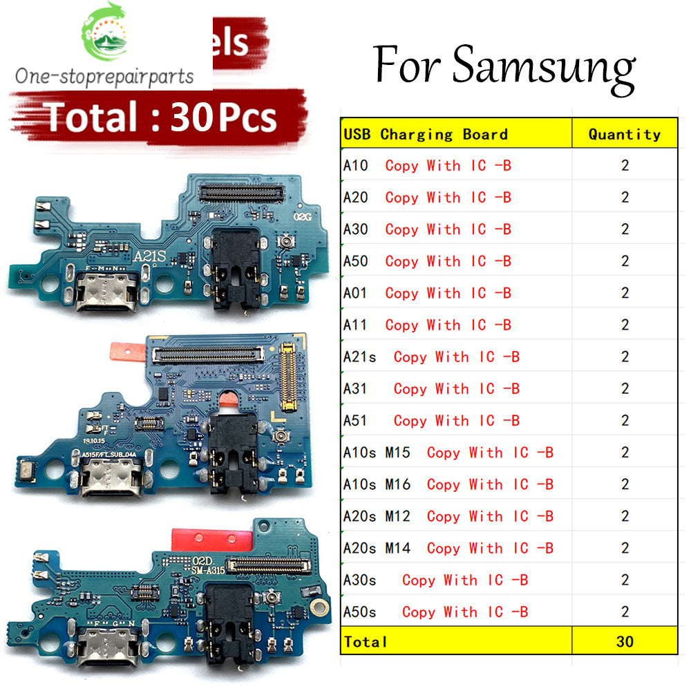 30Pcs USB Charger Charging Dock Port Connector Flex Cable For Samsung A10 A20 A30 A50 A01 A11 A21s A31 A51 A10s A20s A30s A50s Samsung phone repair parts
