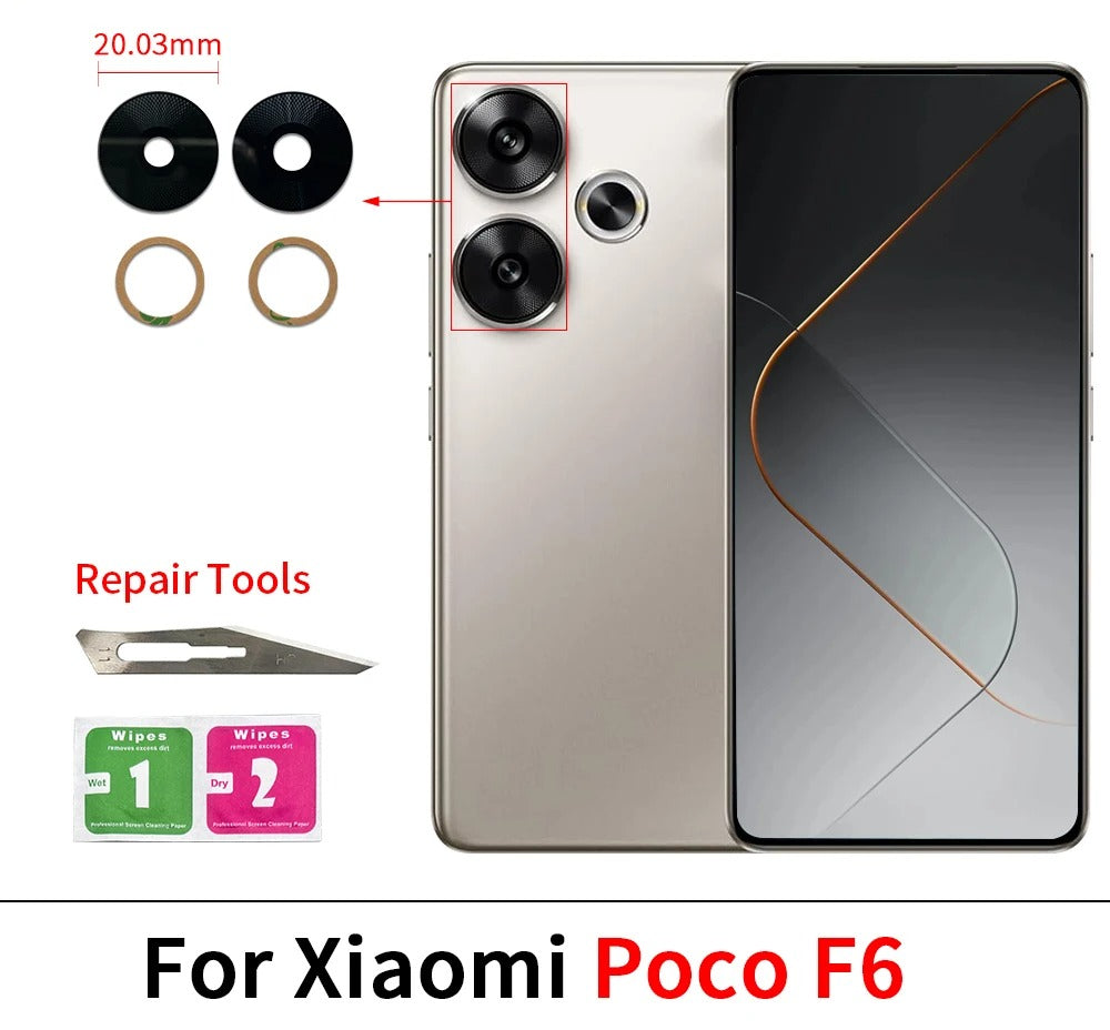 100Pcs，Rear Back Camera Glass Lens For Xiaomi Poco F5 F6 M5 M5s M6 X5 X6 Pro 4G 5G Camera Glass With Glue Adhesive  Xiaomi  Xiao mi phone repair parts