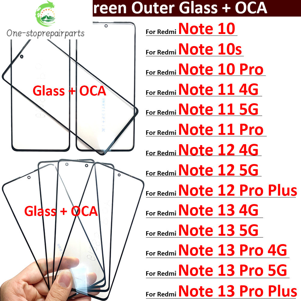 New Screen Front Outer Glass + OCA For Xiaomi Redmi Note 10 10s 11 11s 12 12s 13 Pro Plus 4G 5G Screen Touch Panel Glass Xiaomi  Xiao mi phone repair parts