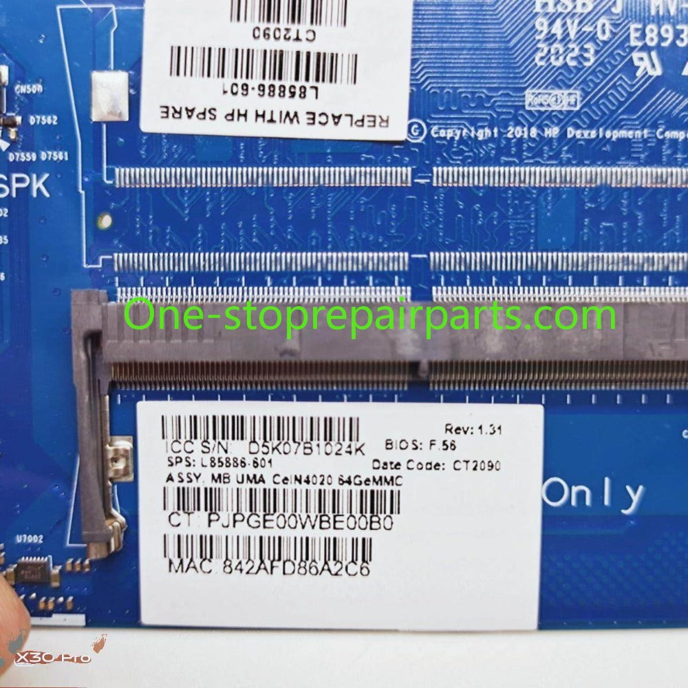 Motherboard for HP TPN-I131 14-CS 14-CK L85886-601 6050A2993001 Intel Celeron N4020 64GB main system board