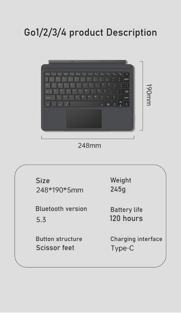 Replacement RGB Backlit Bluetooth Wireless Cover Keyboard For Microsoft Surface Pro 3 4 5 6 7 8 9 12 Pro X Go 1 2 3 Keyboard Backlit Trackpad Wireless
