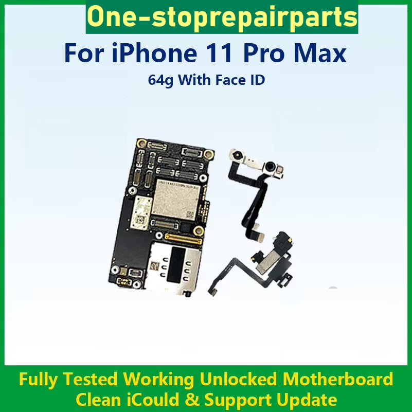 Fully Tested Authentic Motherboard For iPhone 11 Pro Max 64g/256g Unlocked Mainboard With Face ID Cleaned iCloud Fast Shipping iPhone phone repair parts