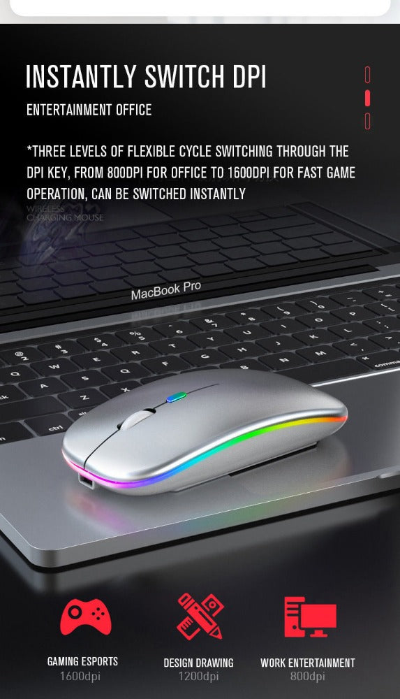 RGB Bluetooth Dual-mode Wireless Mouse for Laptop Tablet PC All-in-One Computer Silent No Noise Office Esports Games 5.1 + 2.4G Rechargeable Mute Charging Mouse