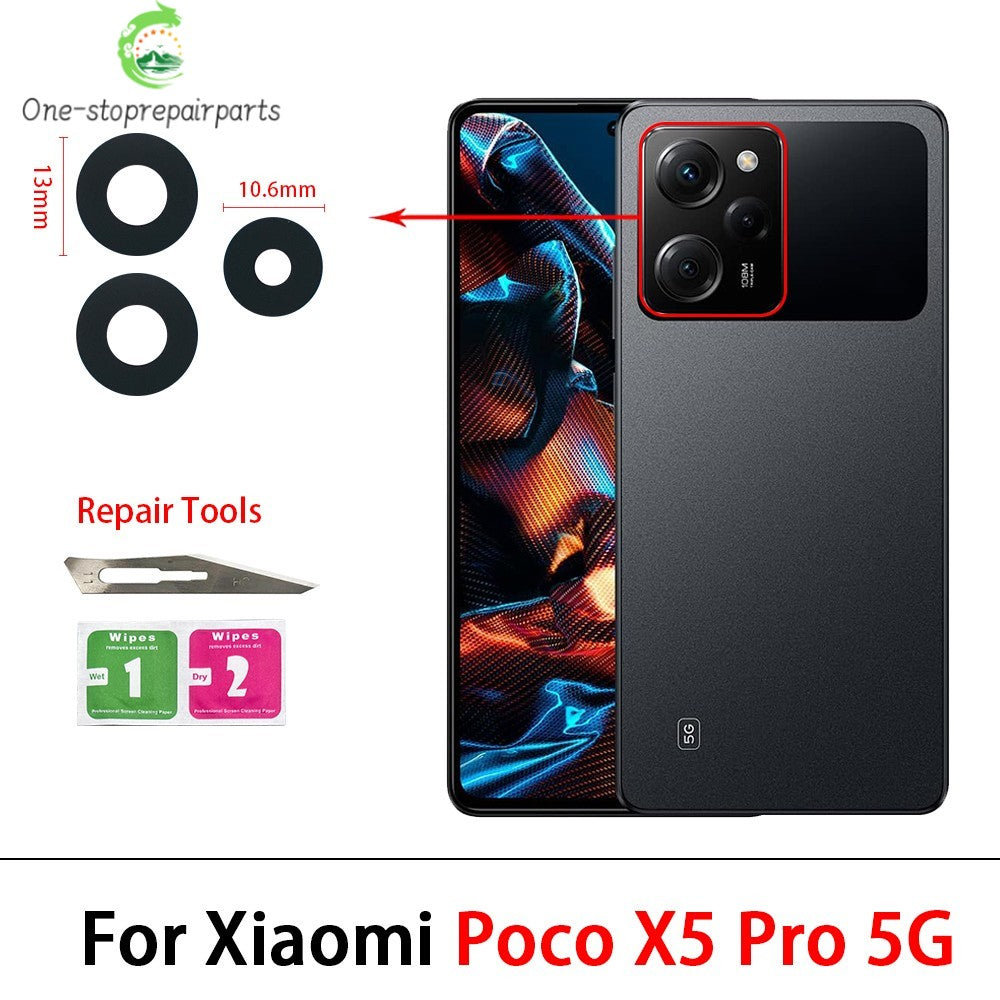 10Pcs/Lot, Back Rear Camera Glass Lens Cover With Adhesive For Xiaomi Poco F5 F6 M5 M5s M6 X5 X6 Pro 4G 5G  Xiaomi  Xiao mi phone repair parts