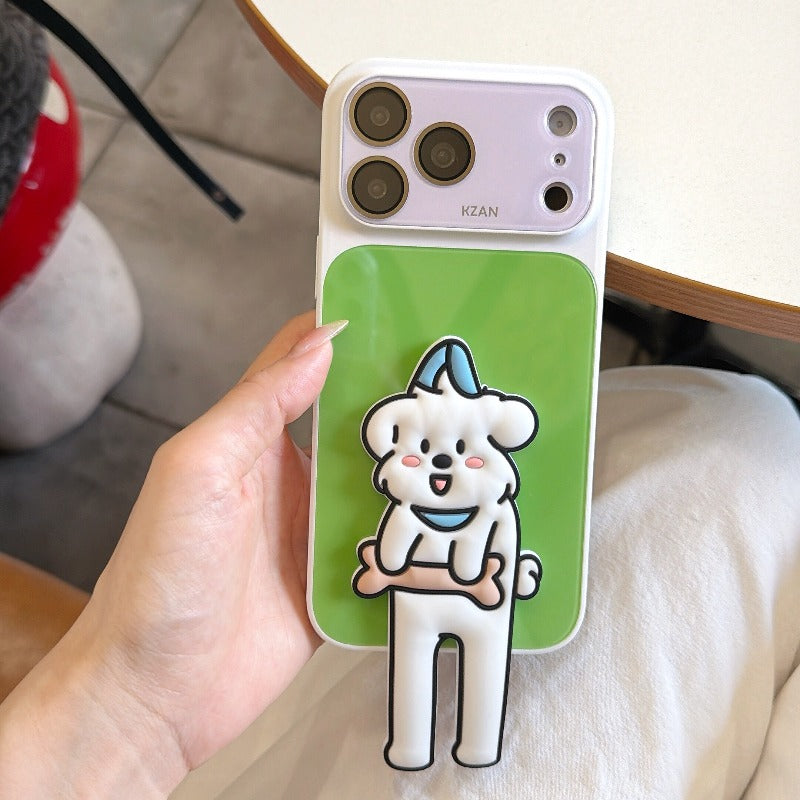 Ball doll bracket for iPhone 17promax mobile phone case new all-inclusive 16 girl cartoon silicone iPhone15 women's 14 creative 13promax anti-drop seconds become larger Windows Phone accessories