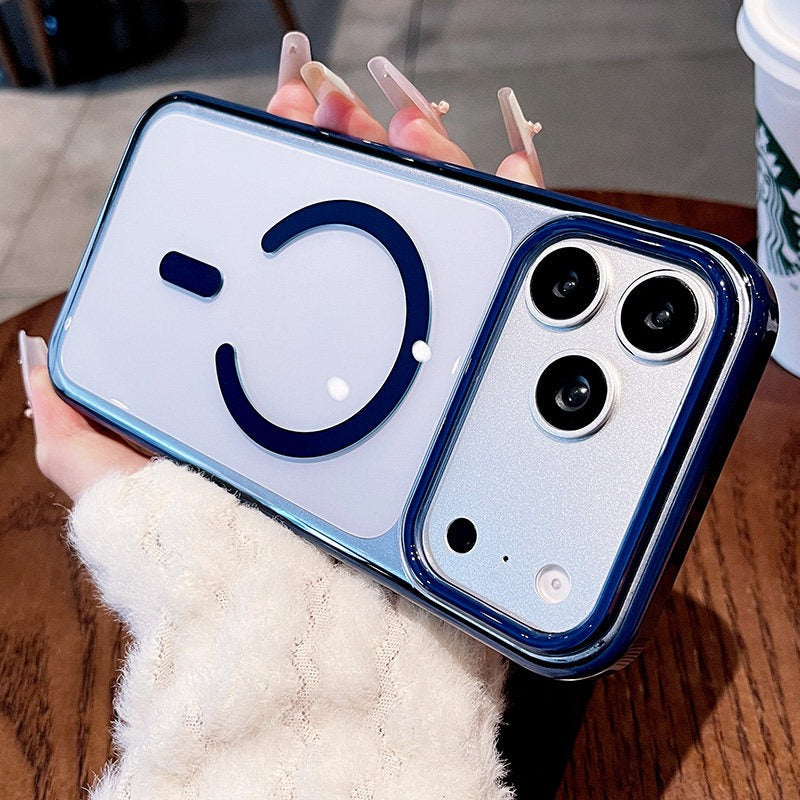 Transparent jelly magnetic suction for iPhone 17promax mobile phone case New iPhone16 women's large hole frame dopamine anti-drop protective case 15pro simple niche case Phone accessories