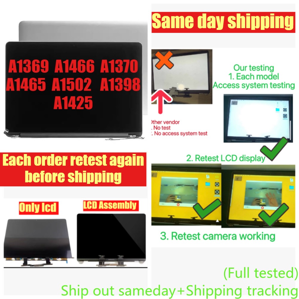 LCD display screen panel for Macbook pro air A1369 A1466 A1370 A1465 A1502 A1398 A1425 13" 11" 15" inch lcd screen assembly