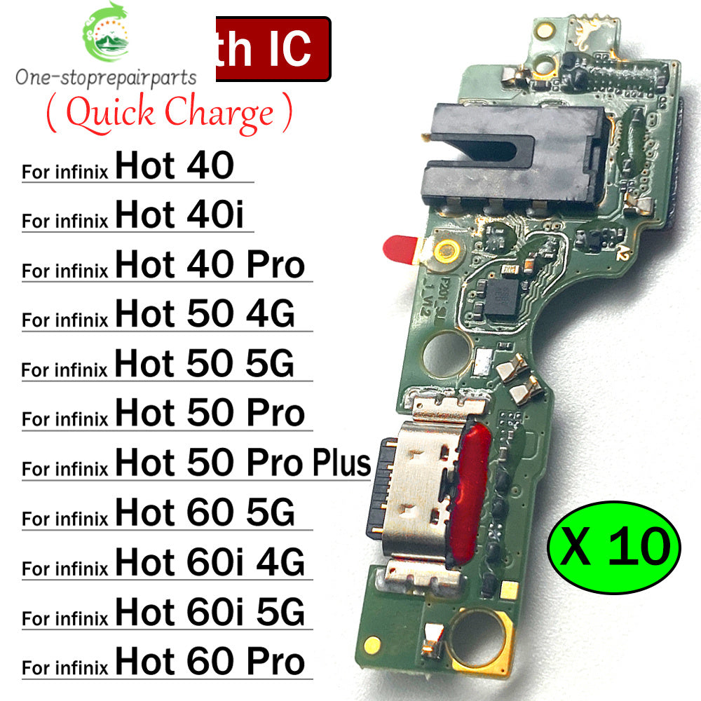 10Pcs, Dock Connector USB Charger Charging Port Flex Cable Microphone Board For Infinix Hot 40 40i 50 50i 60 60i Pro Plus 4G 5G  infinix phone repair parts