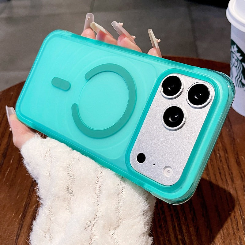 Corrugated matte magnetic suction for iPhone 17promax mobile phone case New iPhone16 four-corner airbag anti-drop protection 17pro strong magnetic adsorption matte texture women's case Phone accessories