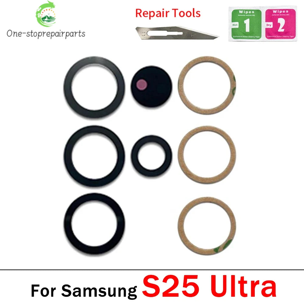 10Pcs, Back Rear Camera Glass Lens Cover With Adhesive For Samsung S24 S25 S26 Plus Ultra Fe With Glue Adhesive Samsung phone repair parts