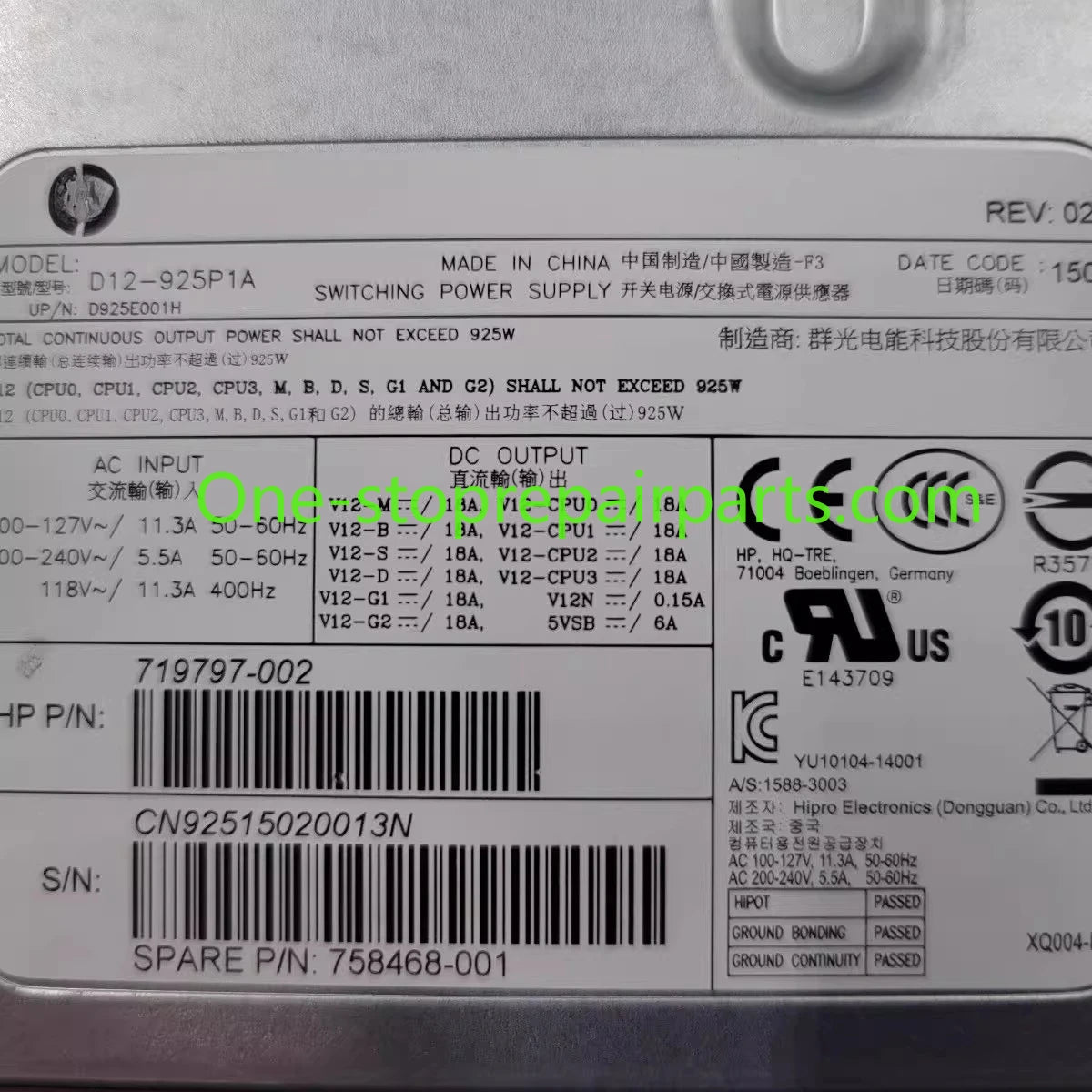 719797-002 Power adapter supply for HP Z640 D12-925P1A 758468-001 925W D925E001H Switching Power Supply HP laptop repair parts