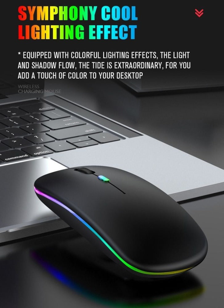 RGB Bluetooth Dual-mode Wireless Mouse for Laptop Tablet PC All-in-One Computer Silent No Noise Office Esports Games 5.1 + 2.4G Rechargeable Mute Charging Mouse