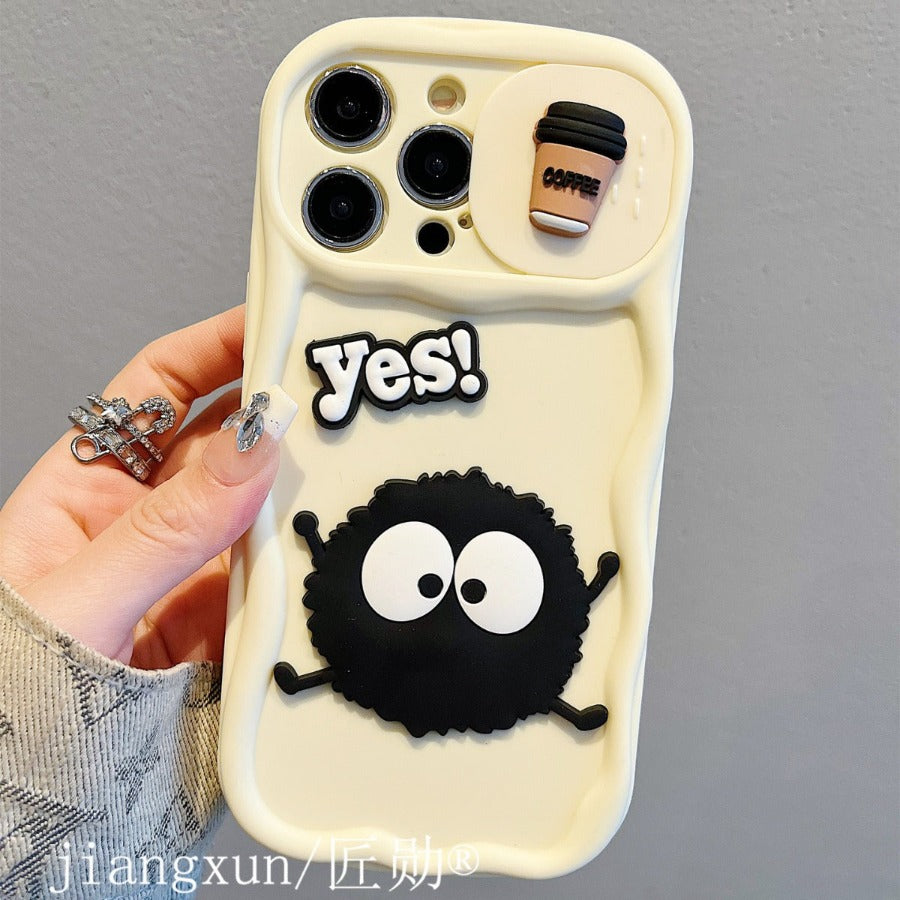 Accessories for iphone15promax phone case 13/14 fun cute sliding window coffee briquettes 14promax Phone accessories