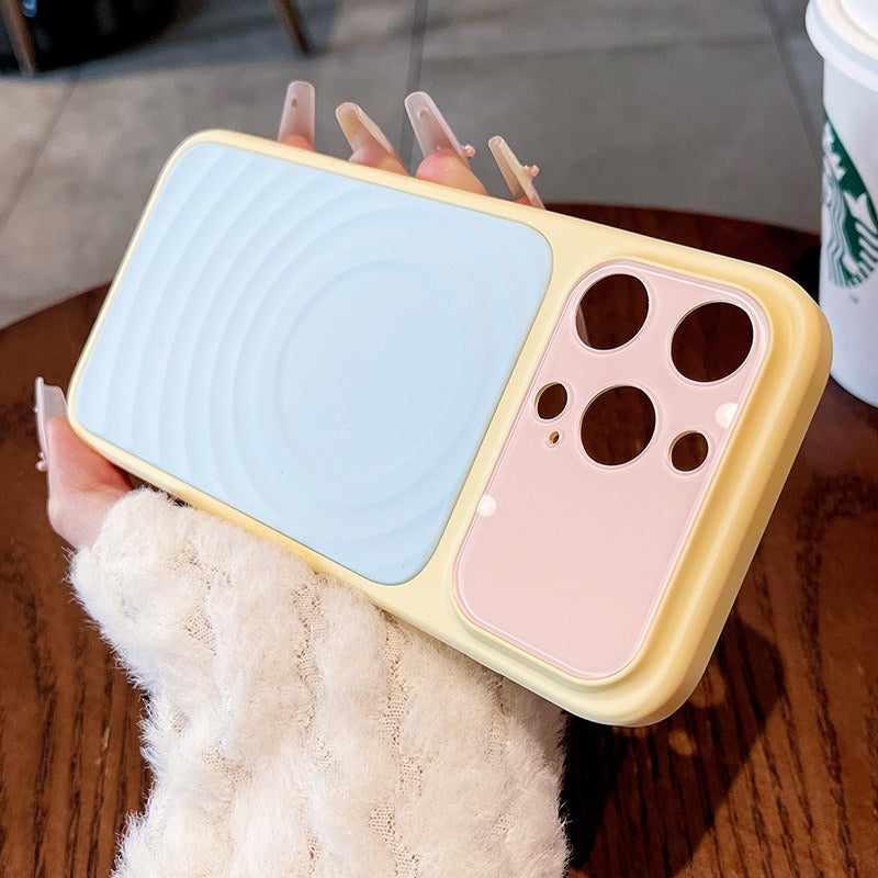 Contrast color ripple magnetic For iPhone 18promax mobile phone case New iPhone17 Macaron Contrast color ripple magnetic case 16pro Built-in magnetic suction women's case Phone Accessories