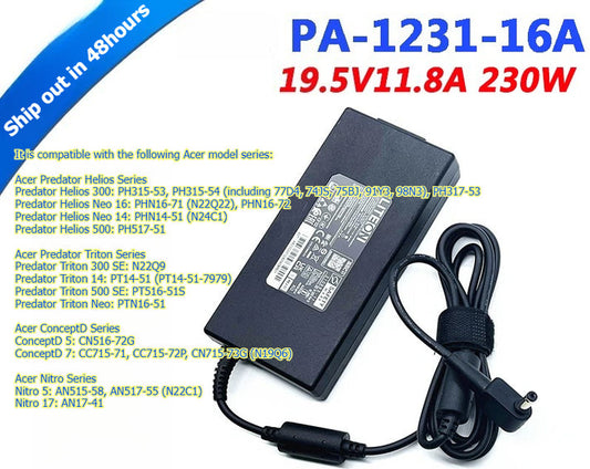 230W Charger for Acer Nitro 5 pro AN515-58 Predator Helios Neo 14 16 300 N22Q22 N24C1 N22Q9 N22C1 Power Adapter PA-1231-16A 230W