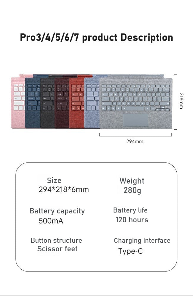 Replacement RGB Backlit Bluetooth Wireless Cover Keyboard For Microsoft Surface Pro 3 4 5 6 7 8 9 12 Pro X Go 1 2 3 Keyboard Backlit Trackpad Wireless