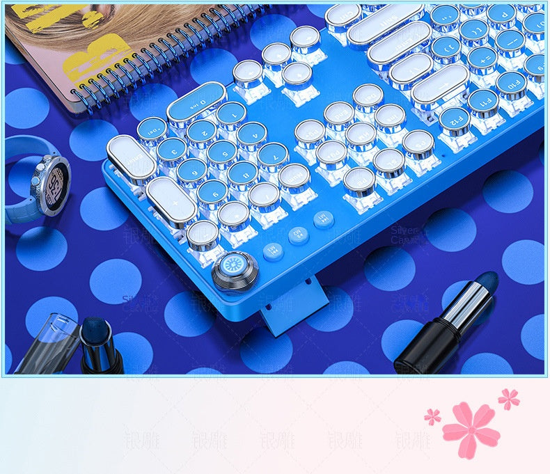 Accessories Mechanical Keyboard Girls Internet celebrities Girls Pink Blue Round Keys Games Punk Style