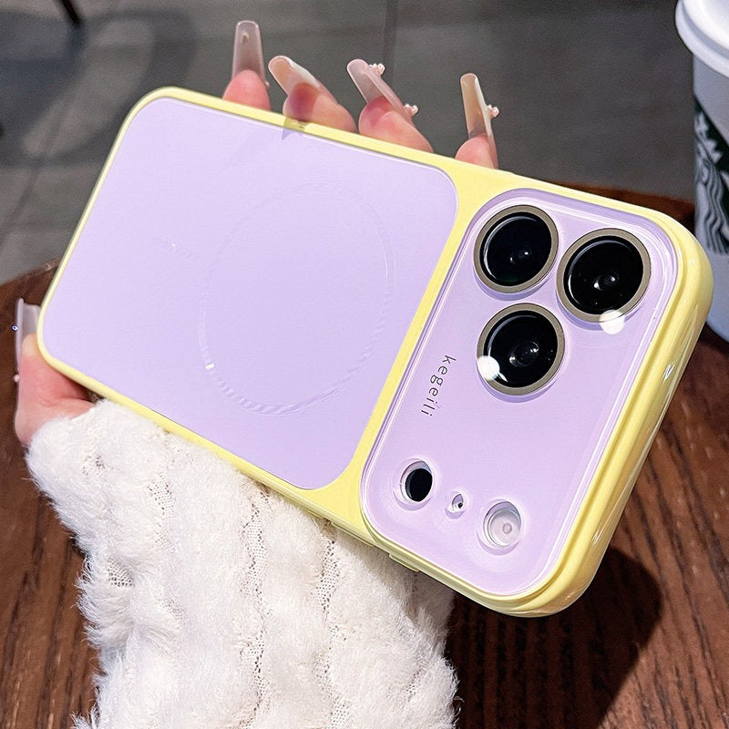 Large window contrast magnetic suction for iPhone 17promax mobile phone case New iPhone16 seconds change 17pro Large window fine ring magnetic suction protective case 15pro Women's case Phone accessories