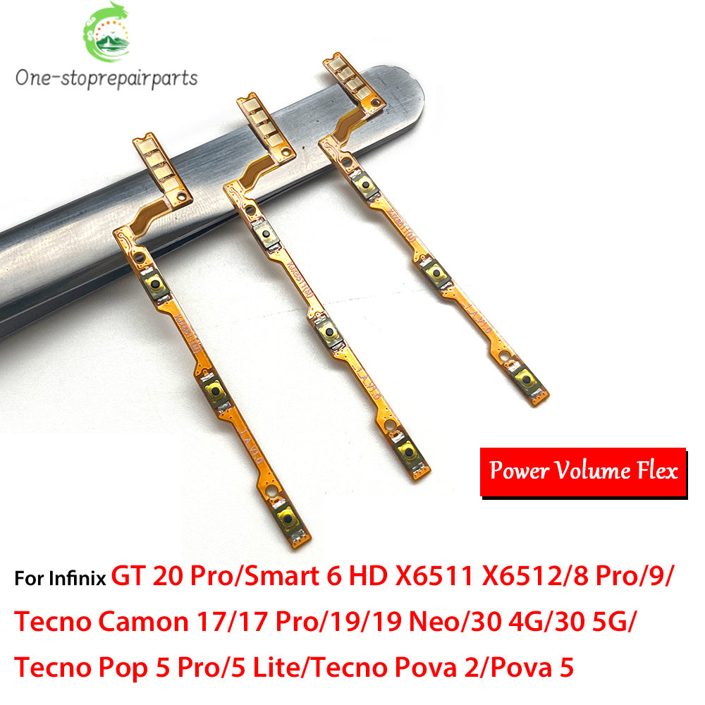 10Pcs, Power On Off Volume Side Button Key Flex Cable For Tecno Camon 15 16 17 18 19 20 30 Pro Air Neo 4G 5G Tecno phone repair parts