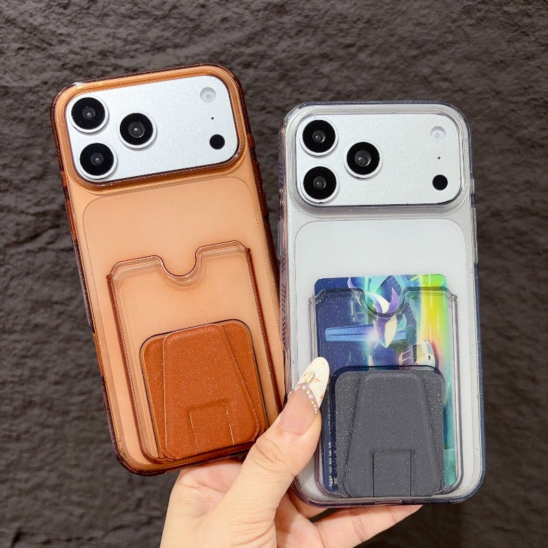 Star glitter card bag is suitable for iPhone 17promax mobile phone case orange with card cover Air folding bracket iPhone16 can be inserted into the card 15plus card 14pro transparent 13pm silicone card clip Phone accessories
