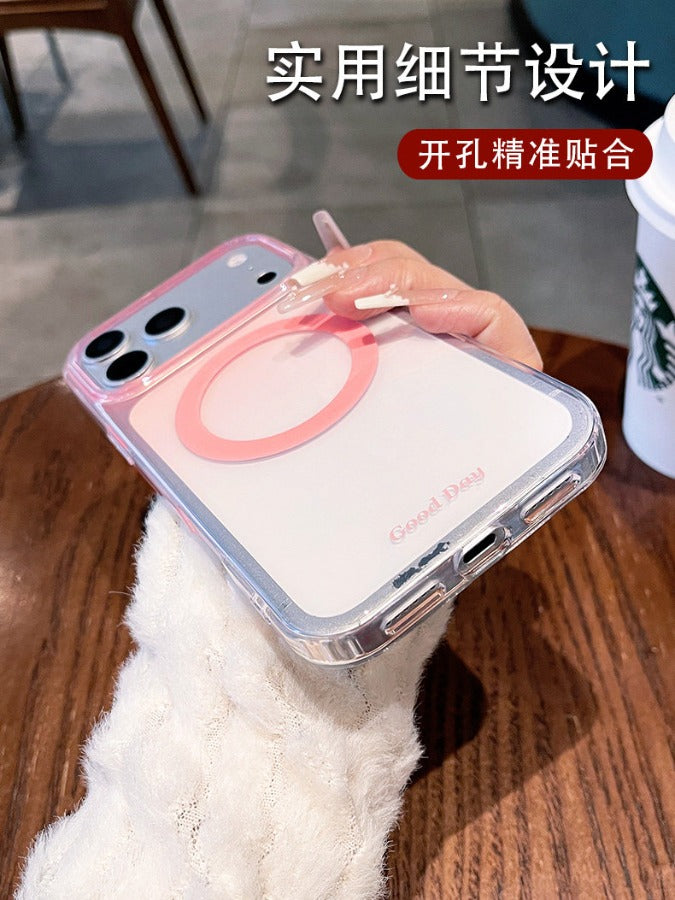 Macaron gradual change magnetic suction for iPhone 17promax mobile phone case new iPhone160 spring and summer smudge gradual change magnetic suction case 15pro girl heart case Phone accessories