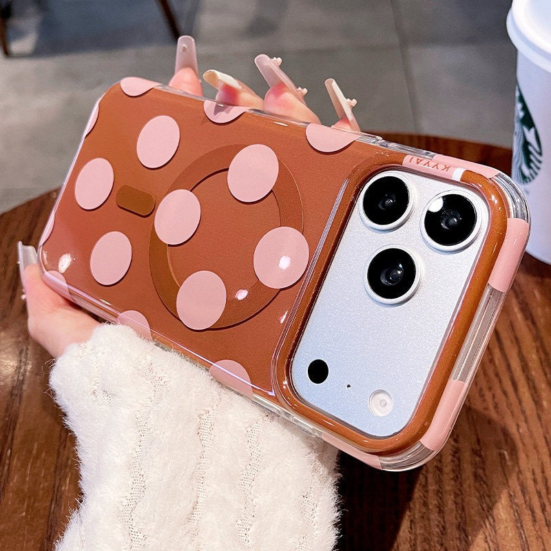 Macaron polka dot bracket for iPhone 17promax mobile phone case new iPhone16 Korean silicone gentle dream polka dot women's case 15pro high value case Phone accessories