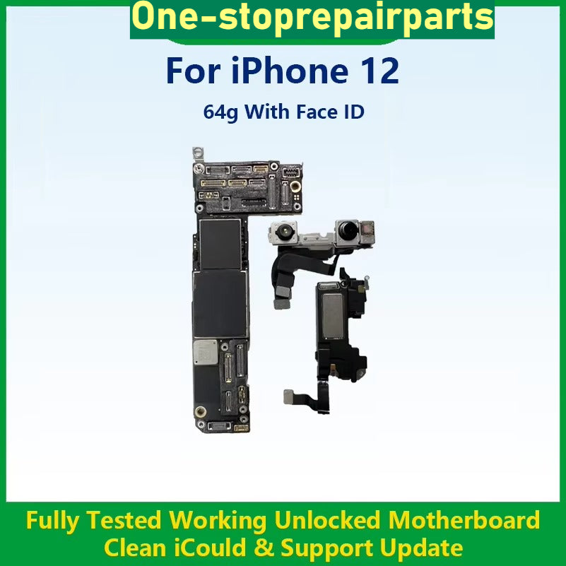 Fully Tested Authentic Motherboard For iPhone 12 64g/128g/256g Unlocked Mainboard With Face ID Cleaned iCloud Support Update iPhone phone repair parts
