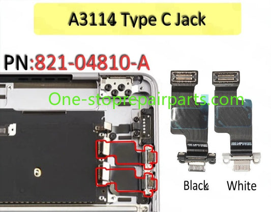 A3114 Type C USB-C DC Jack Charging Port Connector with Flex Cable 821-04810-A for MacBook Air Retina 15" M3 2024 Year