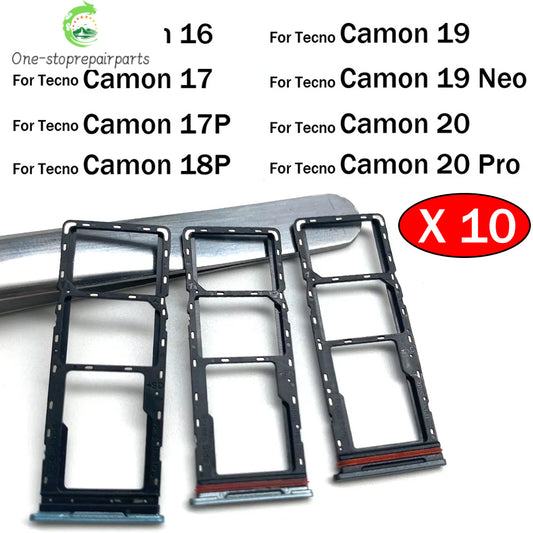 10Pcs, SIM Card Tray Slot Holder Adapter Accessories For Tecno Camon 16 17 17P 18 18P 19 20 Pro Neo Premier Tecno phone repair parts