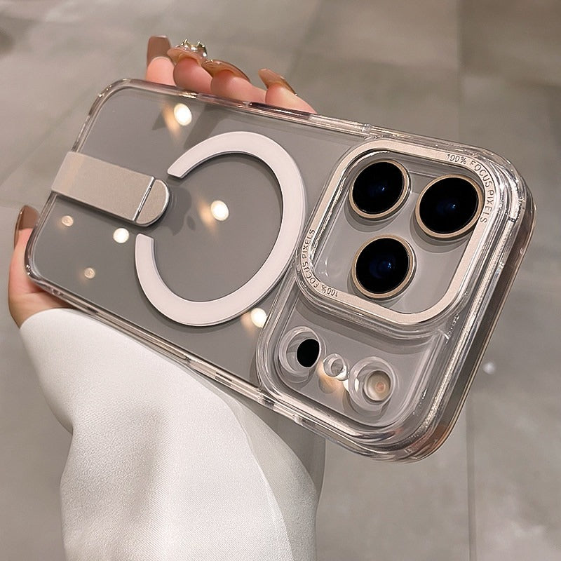 For iphone17promax mobile phone case women's iPhone 17pro new rotating bracket 15 transparent magnetic suction 14plus all-inclusive anti-drop 13 advanced 12p protective case ultra-thin Phone accessories